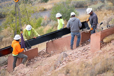 Workers putting the foundations in place