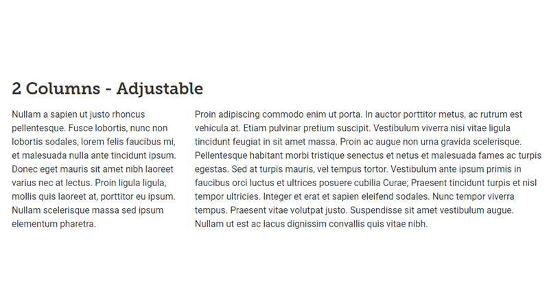 Screenshot of a 2 column adjustable content type