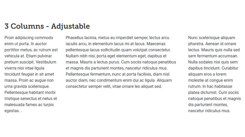 Screenshot of a 3 column adjustable content type