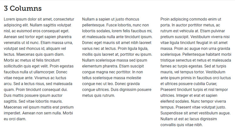 Screenshot of a 3 column content type