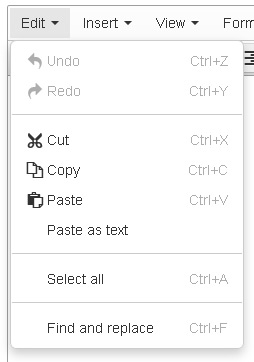 The Edit menu