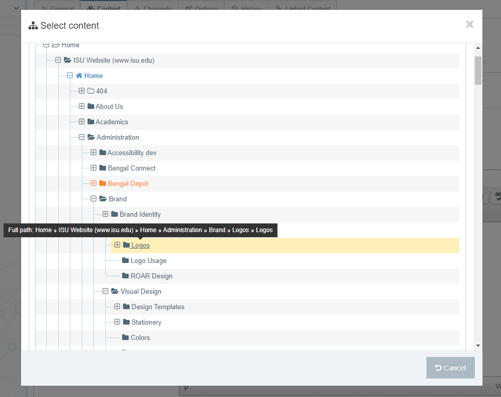 A screenshot of the site structure in Terminal Four