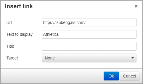 A screenshot of the external link dialog box