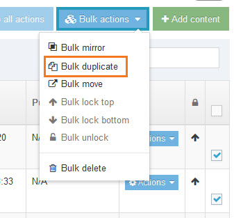 Bulk duplicate option in the Bulk actions menu