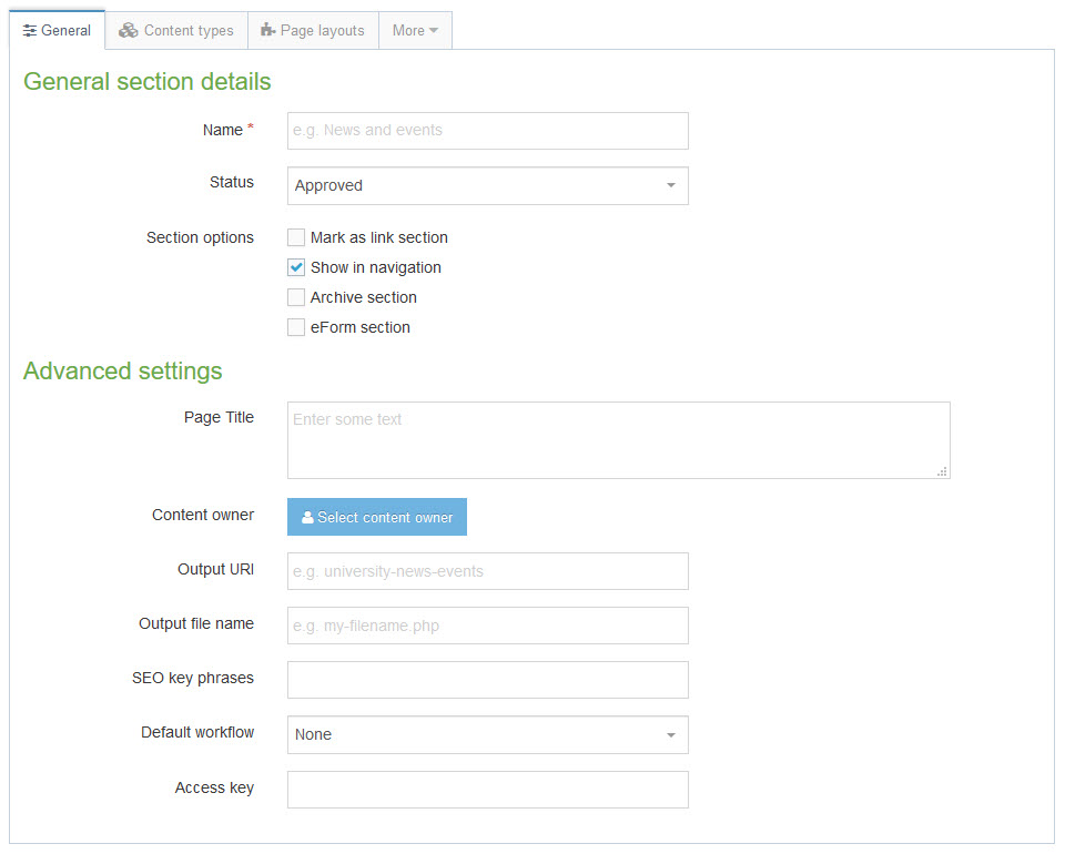 General section details page