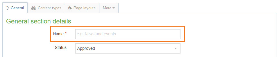 Physical location of name field for a section