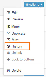 History option in the content type action menu