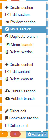 'move section' in the action menu