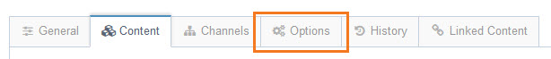 Options tab in the content type tabs