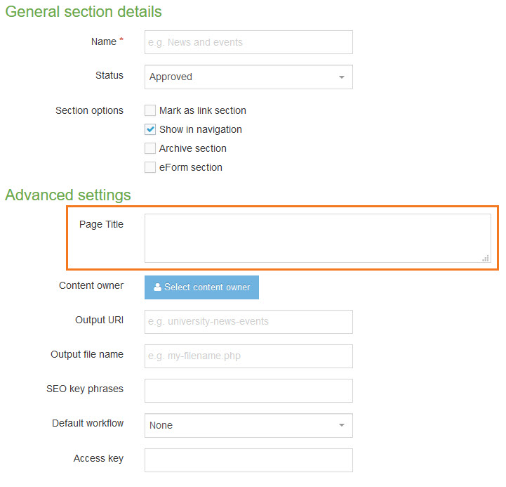 Location of the page title field