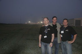 Charles Burns, Tim Frazier and Ben Nickell await the launch of their experiments at the Wallops Island NASA facility.  Photo credit:  Tim Frazier