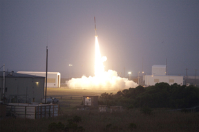 NASA’s Terrier Orion rocket lifts off with faculty and student experiments on board. Photo credit: Tim Frazier