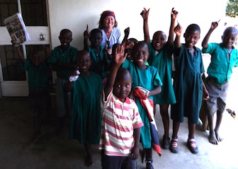 Judy Thorne with children from Nsumba Orphanage last July.