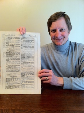 Thomas Terry with leaf from first printing of the King James Bible.