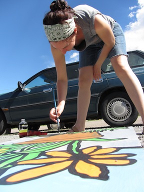 Ann Kratz working on her art installation.