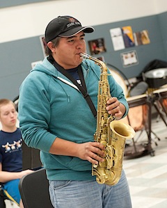 Saxophonist Bob Tuell soloing with the ISU Jazz Band I.