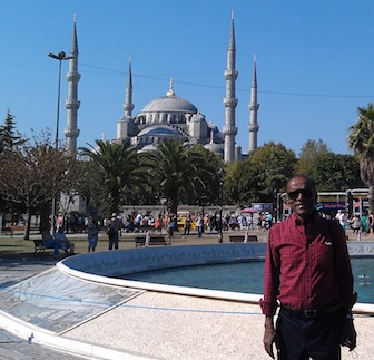 D. Subbaram Naidu, with the Blue Mosque in the background in Istanbul, Turkey.
