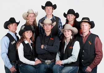 ISU rodeo team members heading to nationals: Front row left to right- Shelby Freed, Tayson Smith, Kiara Wanner Back row left to right- Cy Eames, Megan Gunter, Dallen Gunter, Kimberlyn Fehringer Fitch, Trevor Eldredge (Gus Hill also attending CNFR but not in photo)