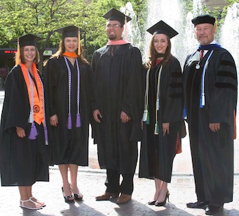 ISU-Meridian Student Excellence honorees, from left, Ashleigh Conner, Andrea Bockenstette, Joshua Campbell, Elizabeth Thompson, Rick Boyes. (Photo by Chris Gabettas) 