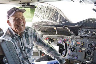 World War II veteran James Wallace had a good time visiting the ISU College of Technology Aircraft Maintenance Technology program, where he was flown in his rebuilt 1948 Cessna C-170 plane and was given a tour of other aircraft at the facility. 