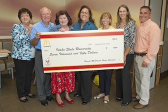 From left,  Mary Johnson, owner of Chubbuck McDonald's; Ernie Unger, board member of the Ronald McDonald House of Charities Idaho; Ellen Rogo, assistant professor of the Department of Dental Hygiene; Karen Portillo, assistant professor of the Department of Dental Hygiene; Kristen Calley, Department of Dental Hygiene chair; Mindy Plumlee, executive director of Ronald McDonald House of Charities Ida