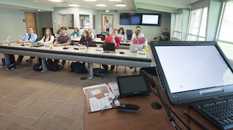 Students attend orientation in newly renovated physician assistant studies classroom on The College of Idaho campus in Caldwell on Aug. 22.  Idaho State University expanded the program to C of I this fall, adding 12 seats.