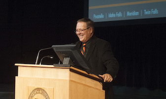 Idaho State University President Arthur Vailas delivering the annual State of the University Address