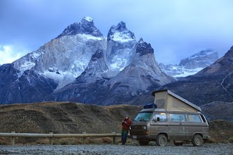 Crosby van parked at Torres del Paine, a UNESCO biosphere reserve located near the tip of South America in the Chilean Patagonia region.  (Photo courtesy Ben Crosby) 