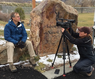  Kevin Marsh, ISU history professor, left, being interviewed by Tightline Media's Kris Millgate for upcoming story on Idaho Public Television. 