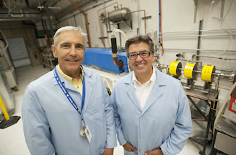 From left, John Stoner, Idaho Accelerator Center director of technical operations, and Howard Grimes, ISU Vice President for Research and Economic Development at the Idaho Accelerator Center.