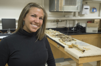 Kyra Stull in the ISU Forensic Anthropology Laboratory