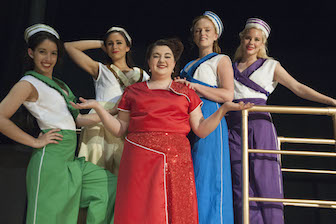 Part of the cast of Anything Goes rehearsing in the Bistline Theatre in the Stephens Performing Arts Center. Photo courtesy of Julie Hillebrant