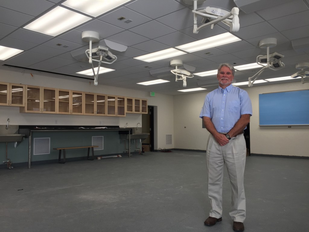Mark Austin, ISU biological sciences chair and professor, in the remodeled anatomy and physiology laboratory on the Pocatello campus.