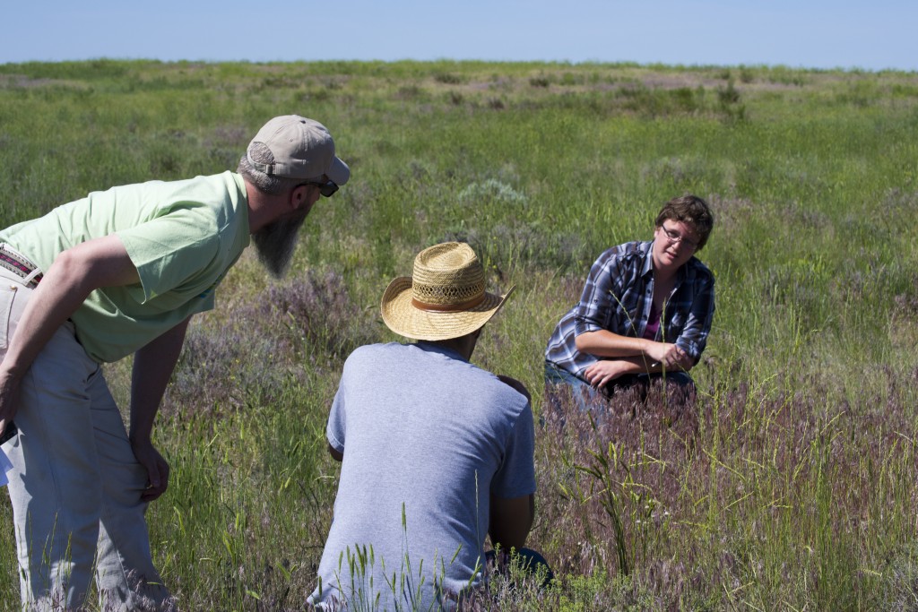 Researchers in the field doing field validation in Idaho's Big Desert. From left, Keith Weber, Jeff May, and Jenna Williams.
