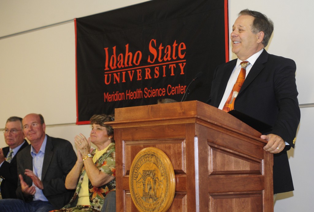 Idaho State University President Arthur Vailas speaks at the grand opening of the L.S. and Aline W. Skaggs Treasure Valley Anatomy and Physiology Laboratories September 24, in Meridian.