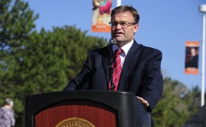 Pocatello Mayor Brian Blad at the podium.